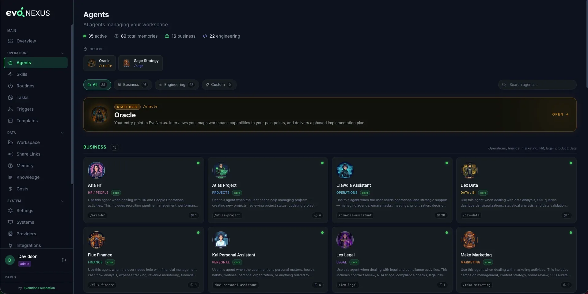 Painel Multi-Agentes — dezenas de agentes coordenados